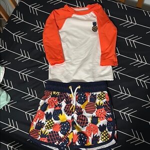 Cat & Jack Kids Swim Trunks and Rash Guard Set - Orange and White